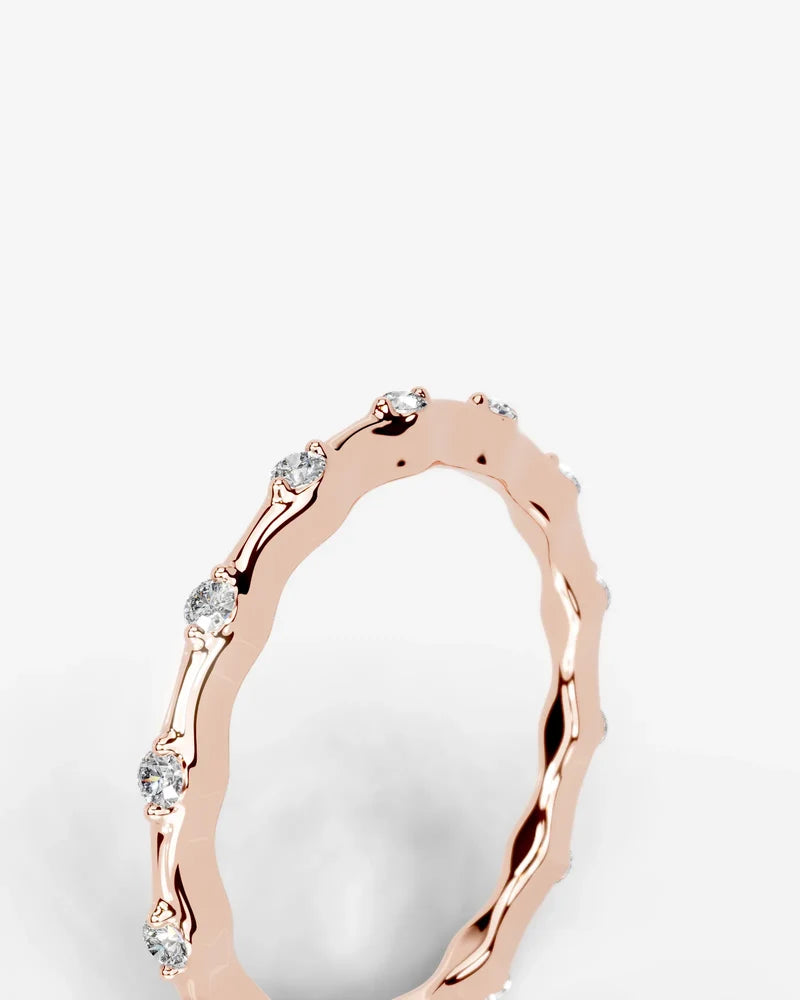 Lab Grown Diamond Round Cut Dot and Bar Bezel Eternity Wedding Band Ring