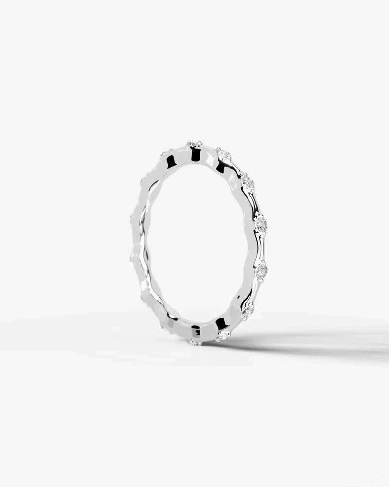 Lab Grown Diamond Round Cut Dot and Bar Bezel Eternity Wedding Band Ring