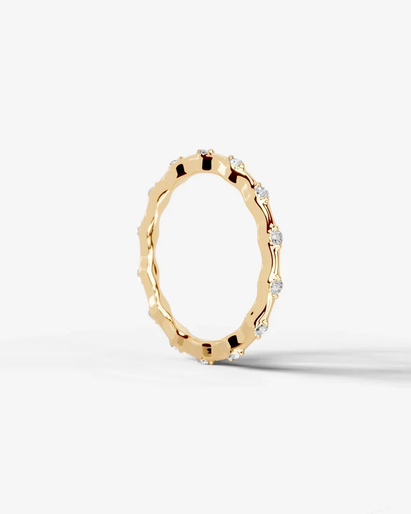 Lab Grown Diamond Round Cut Dot and Bar Bezel Eternity Wedding Band Ring