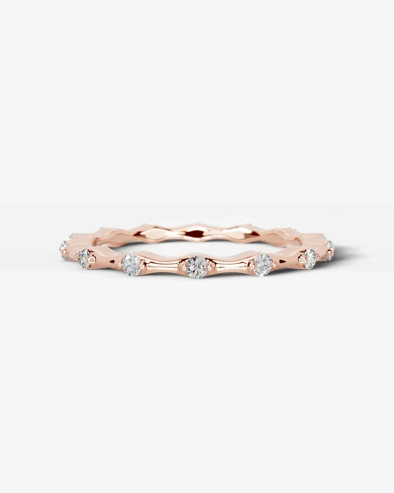 Lab Grown Diamond Round Cut Dot and Bar Bezel Eternity Wedding Band Ring