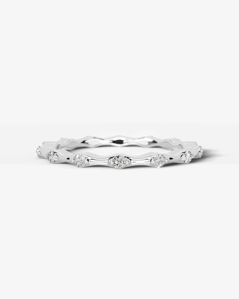 Lab Grown Diamond Round Cut Dot and Bar Bezel Eternity Wedding Band Ring