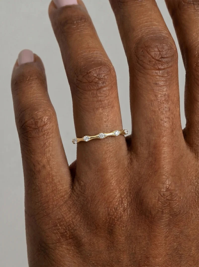 Lab Grown Diamond Round Cut Dot and Bar Bezel Eternity Wedding Band Ring