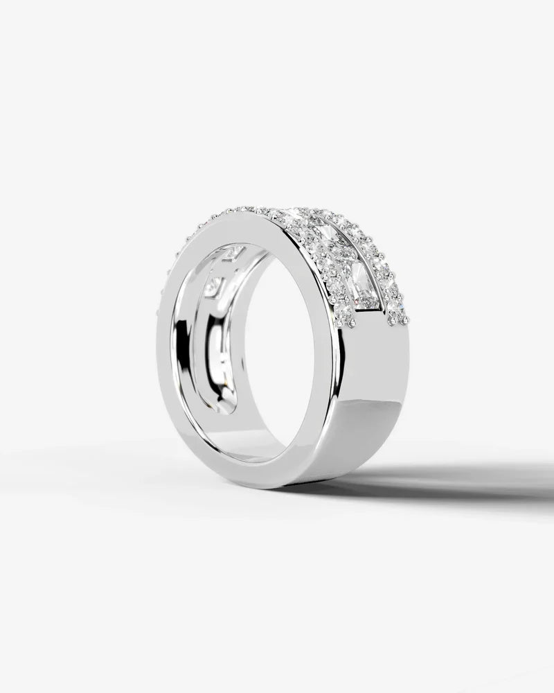 Lab Grown Diamond Elongated Radiant Cut Triple Row Pavé Wedding Band Ring