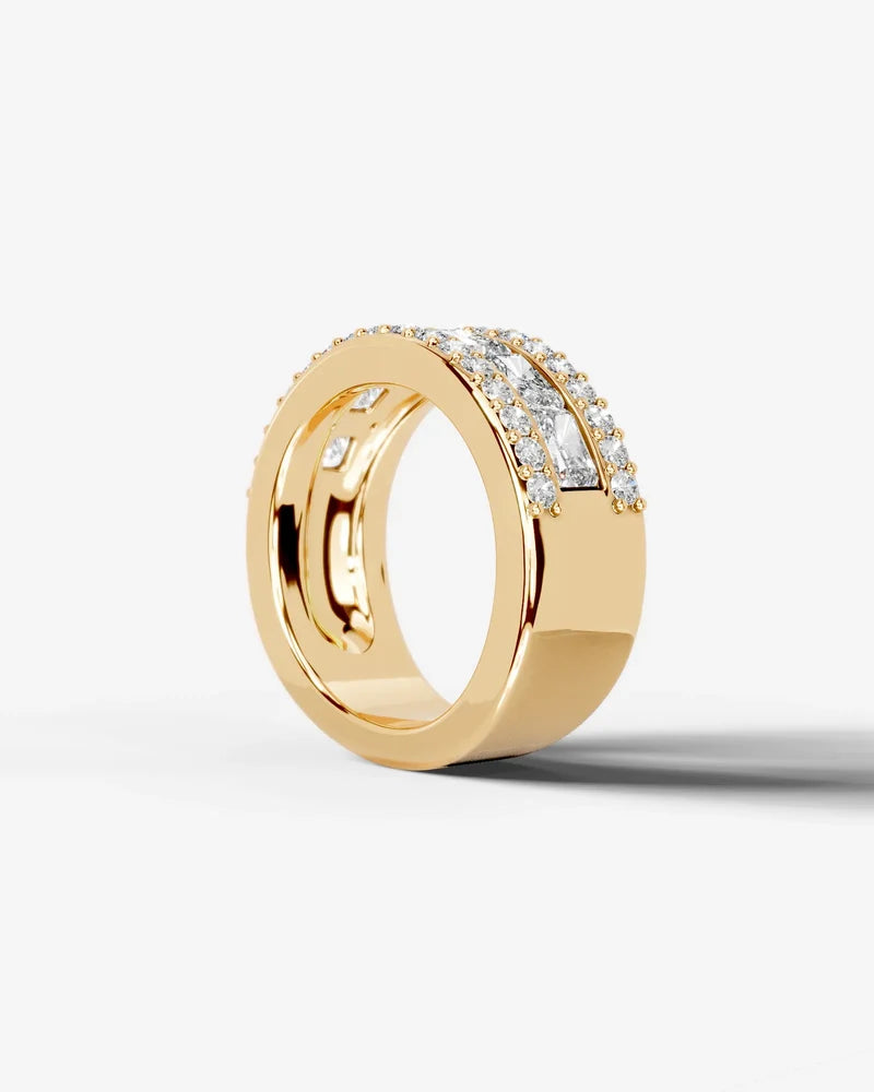 Lab Grown Diamond Elongated Radiant Cut Triple Row Pavé Wedding Band Ring