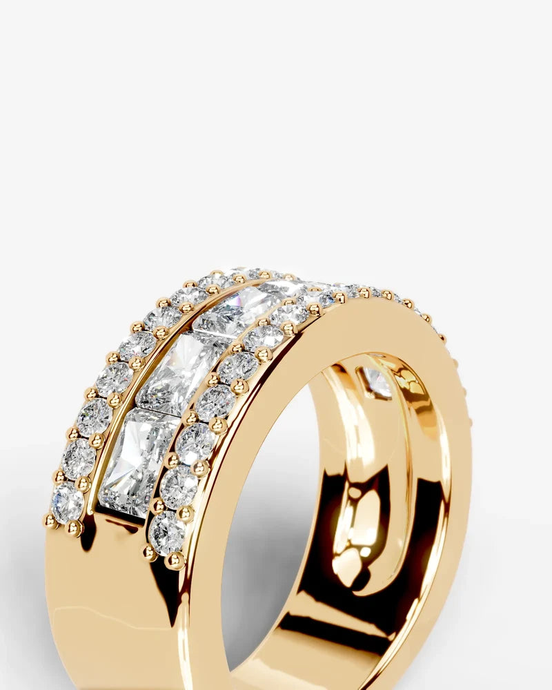 Lab Grown Diamond Elongated Radiant Cut Triple Row Pavé Wedding Band Ring