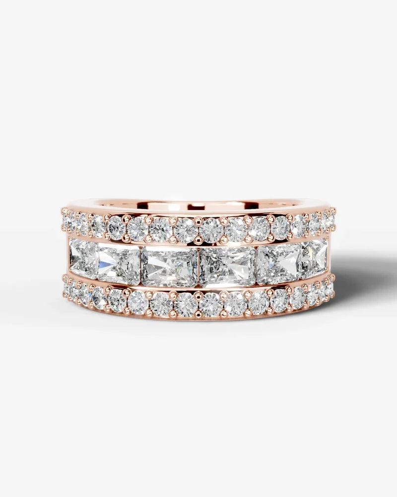 Lab Grown Diamond Elongated Radiant Cut Triple Row Pavé Wedding Band Ring