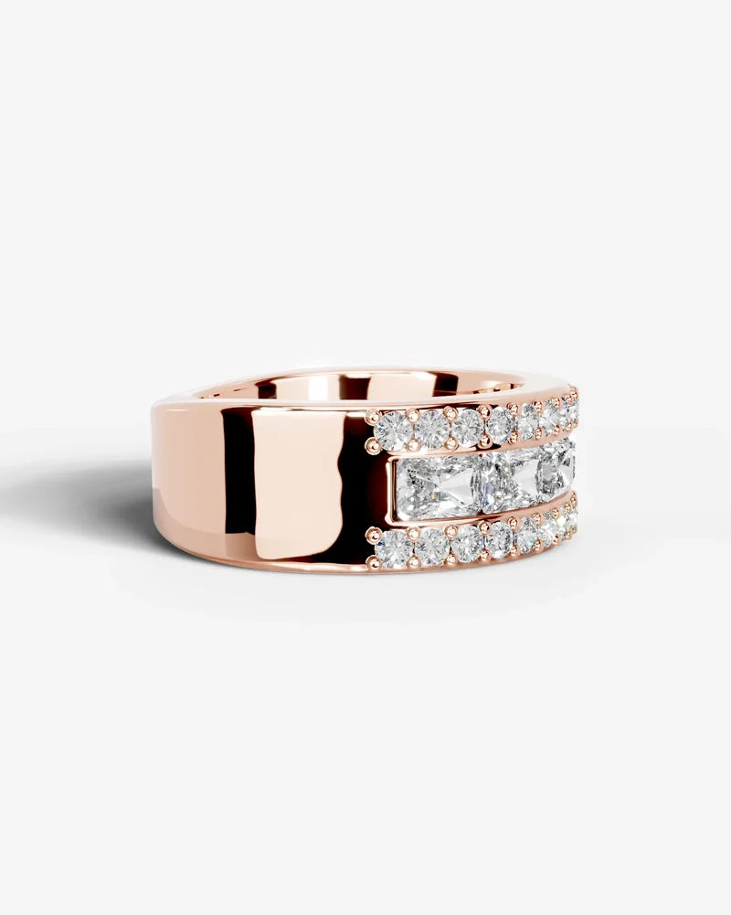 Lab Grown Diamond Elongated Radiant Cut Triple Row Pavé Wedding Band Ring