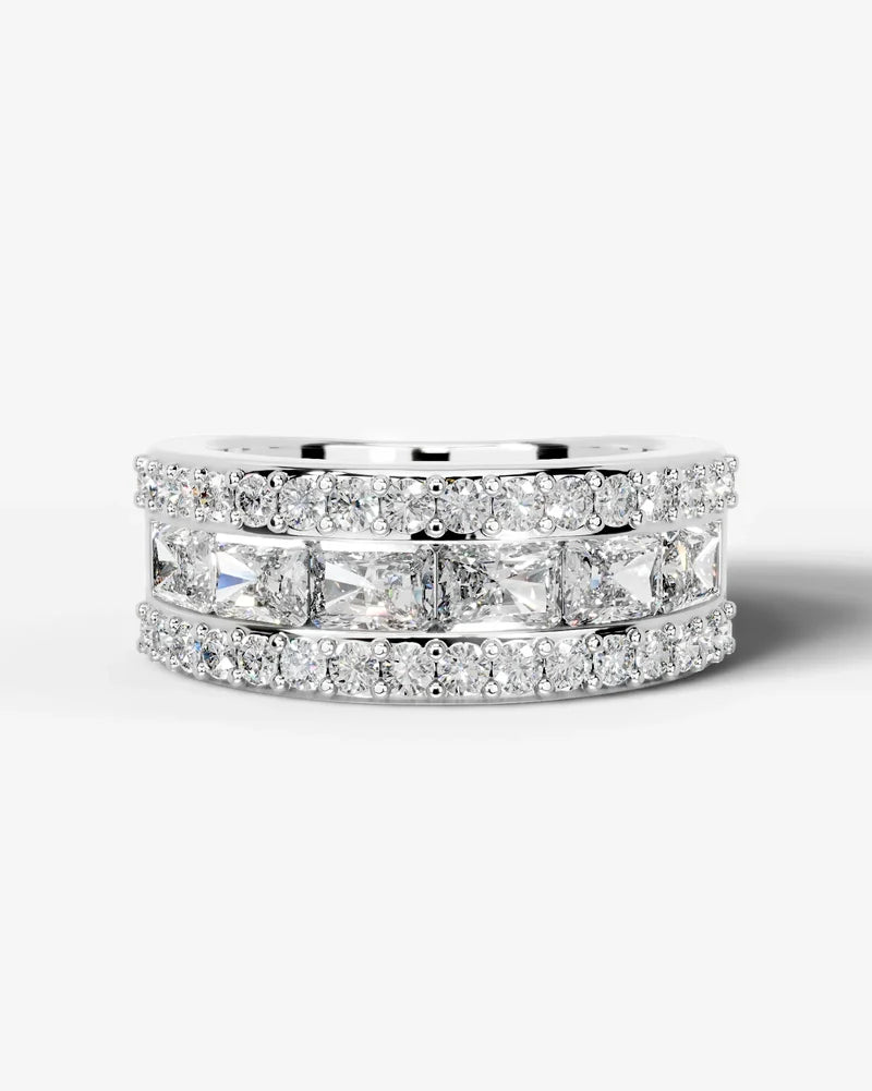 Lab Grown Diamond Elongated Radiant Cut Triple Row Pavé Wedding Band Ring