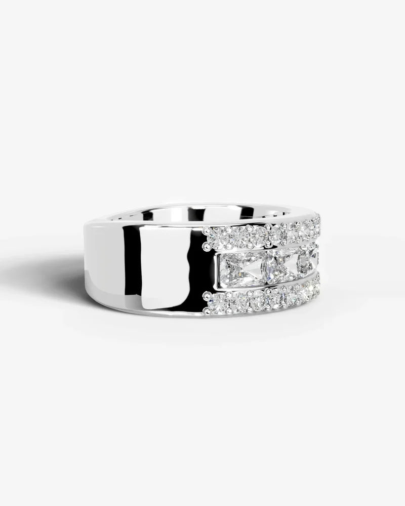 Lab Grown Diamond Elongated Radiant Cut Triple Row Pavé Wedding Band Ring