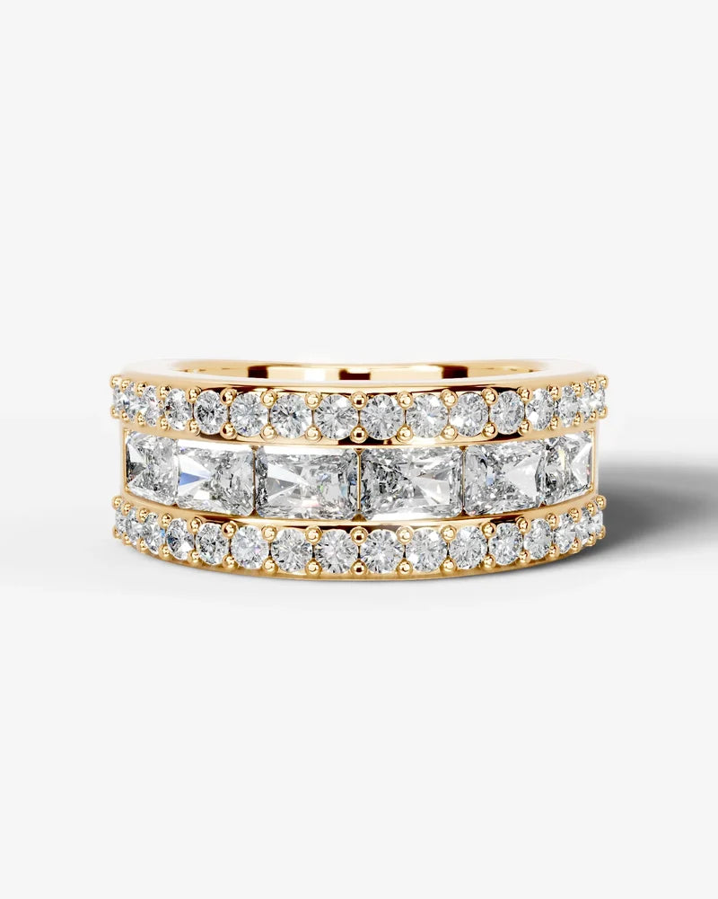 Lab Grown Diamond Elongated Radiant Cut Triple Row Pavé Wedding Band Ring