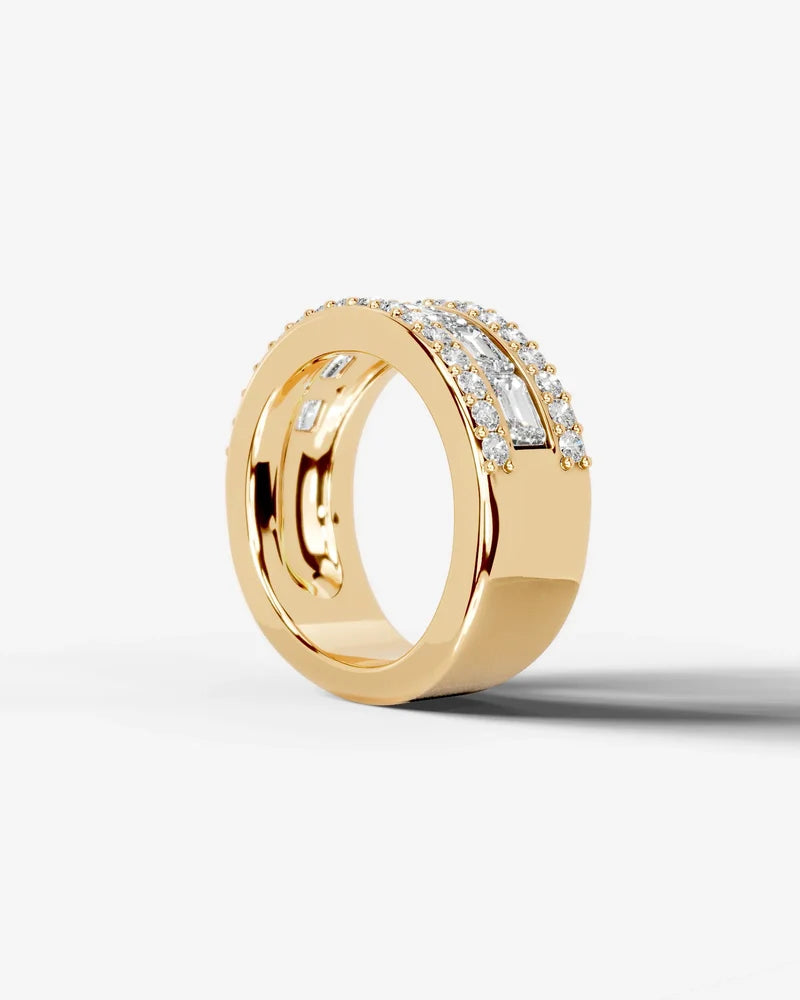 Lab Grown Diamond Emerald Cut Triple Row Pavé Wedding Band Ring