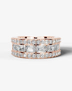 Lab Grown Diamond Emerald Cut Triple Row Pavé Wedding Band Ring