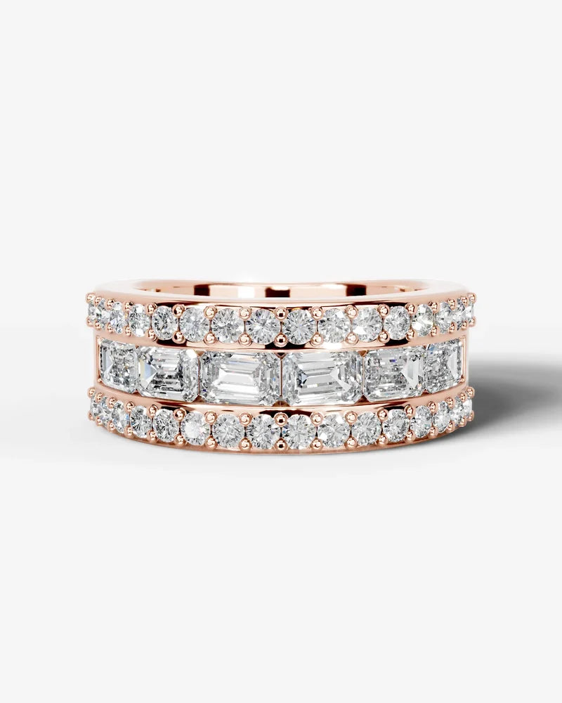 Lab Grown Diamond Emerald Cut Triple Row Pavé Wedding Band Ring