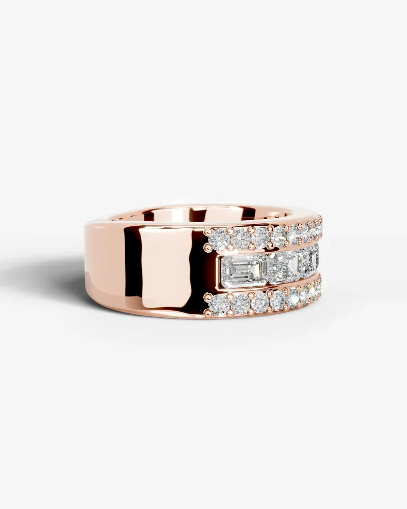 Lab Grown Diamond Emerald Cut Triple Row Pavé Wedding Band Ring