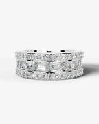 Lab Grown Diamond Emerald Cut Triple Row Pavé Wedding Band Ring