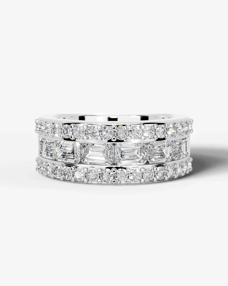 Lab Grown Diamond Emerald Cut Triple Row Pavé Wedding Band Ring