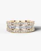 Lab Grown Diamond Emerald Cut Triple Row Pavé Wedding Band Ring