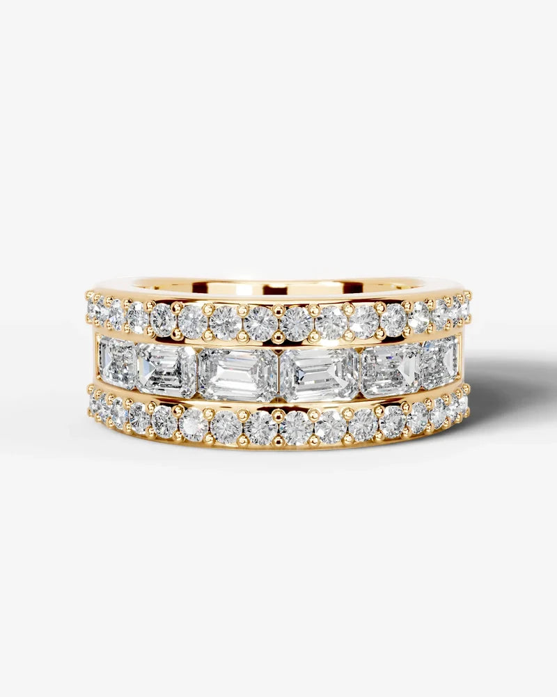 Lab Grown Diamond Emerald Cut Triple Row Pavé Wedding Band Ring