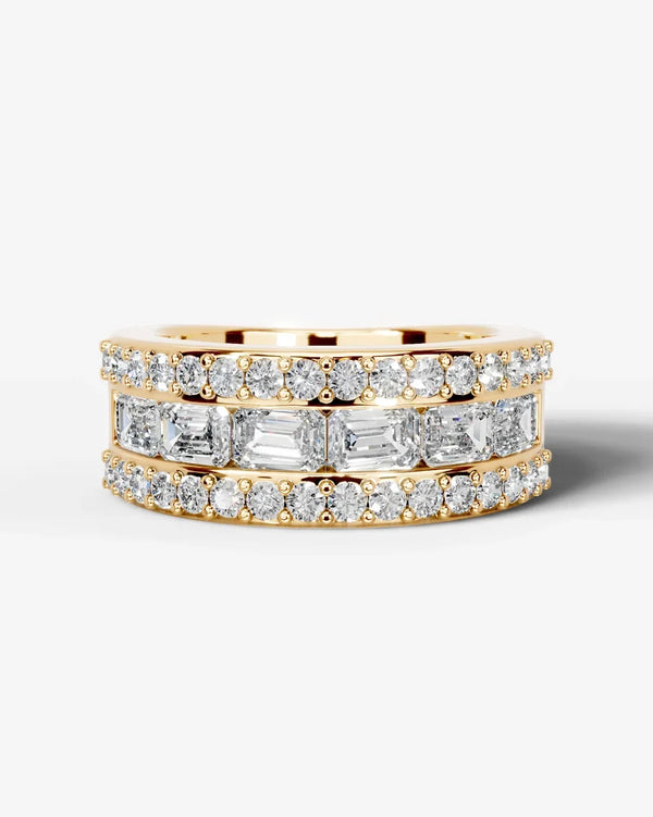 Lab Grown Diamond Emerald Cut Triple Row Pavé Wedding Band Ring