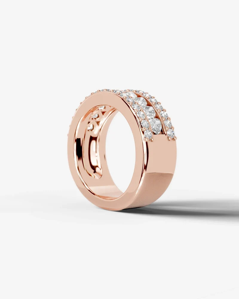 Lab Grown Diamond Heart Cut Triple Row Pavé Wedding Band