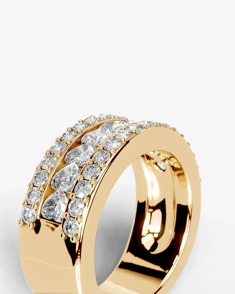 Lab Grown Diamond Heart Cut Triple Row Pavé Wedding Band
