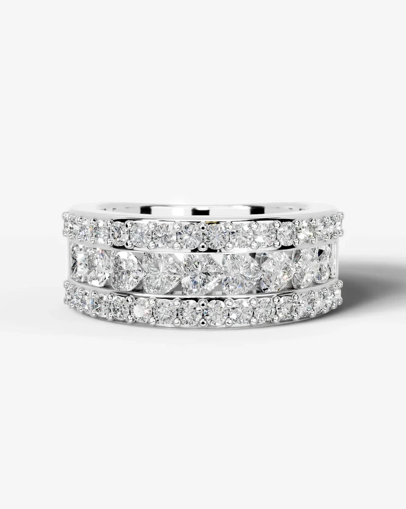 Lab Grown Diamond Heart Cut Triple Row Pavé Wedding Band