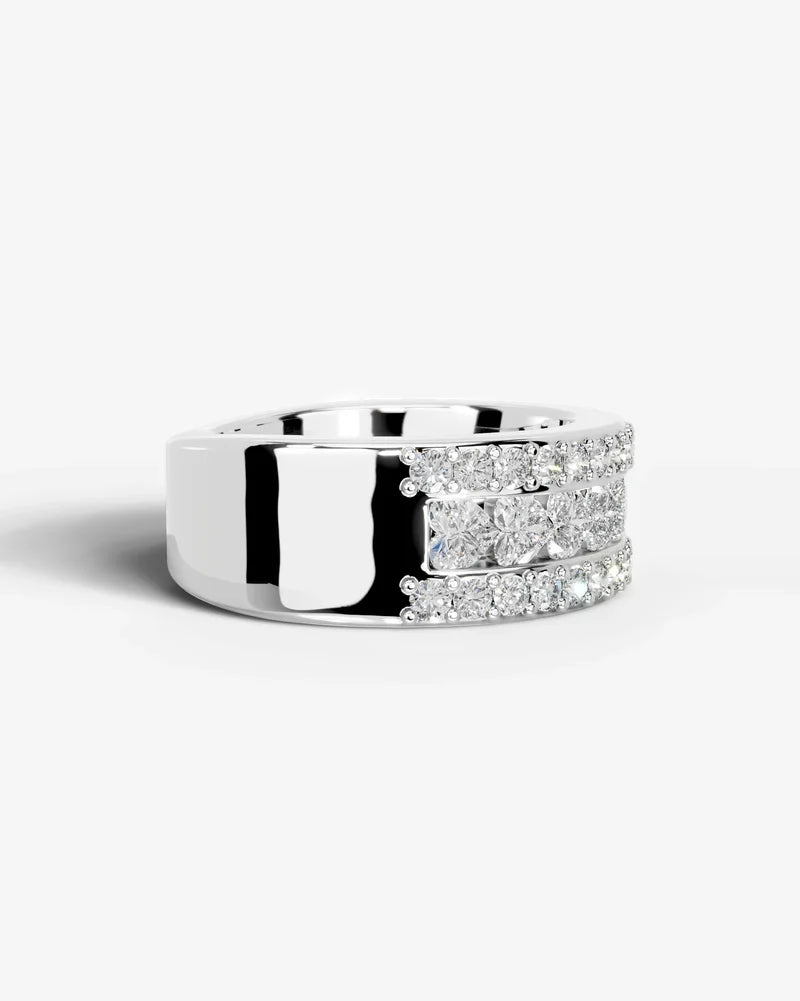 Lab Grown Diamond Heart Cut Triple Row Pavé Wedding Band