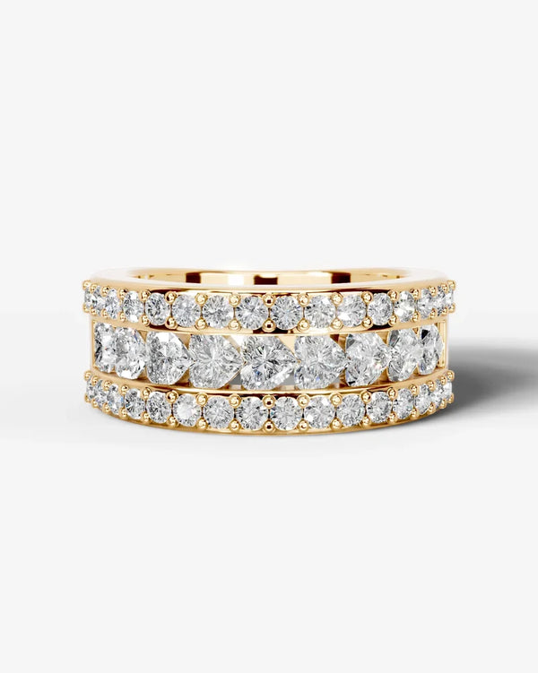 Lab Grown Diamond Heart Cut Triple Row Pavé Wedding Band