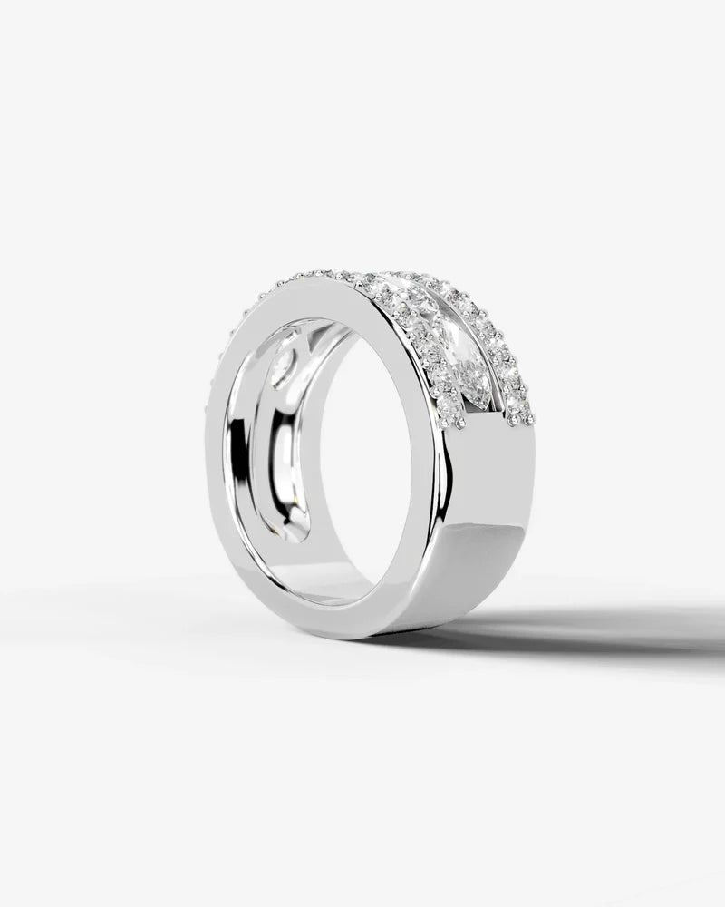 Lab Grown Diamond Marquise Cut Triple Row Pavé Wedding Ring