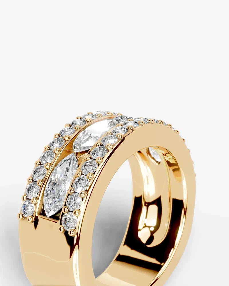 Lab Grown Diamond Marquise Cut Triple Row Pavé Wedding Ring