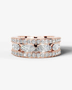 Lab Grown Diamond Marquise Cut Triple Row Pavé Wedding Ring