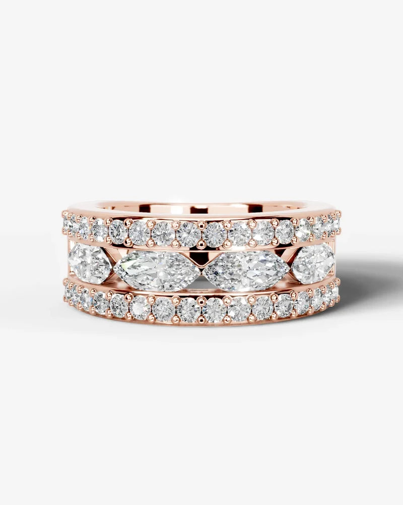 Lab Grown Diamond Marquise Cut Triple Row Pavé Wedding Ring