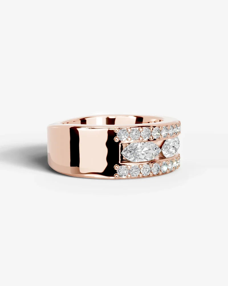 Lab Grown Diamond Marquise Cut Triple Row Pavé Wedding Ring