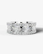 Lab Grown Diamond Marquise Cut Triple Row Pavé Wedding Ring