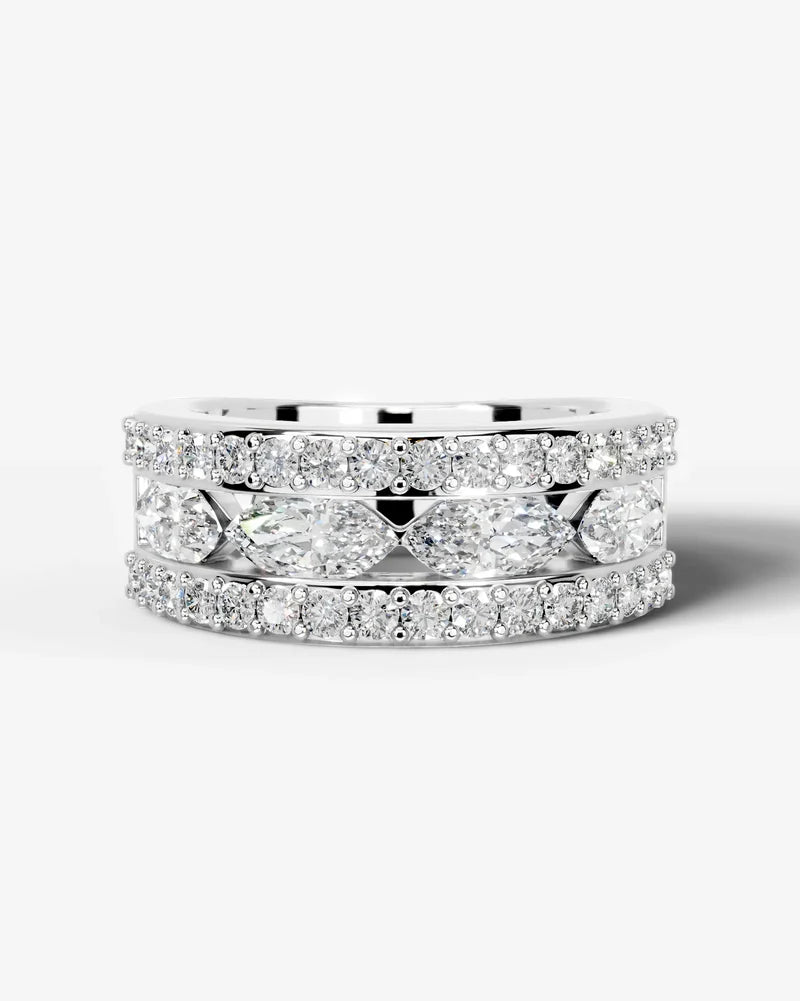Lab Grown Diamond Marquise Cut Triple Row Pavé Wedding Ring