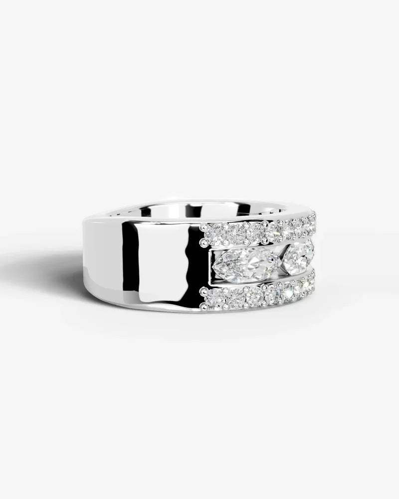 Lab Grown Diamond Marquise Cut Triple Row Pavé Wedding Ring