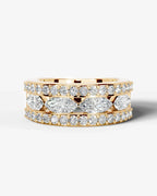 Lab Grown Diamond Marquise Cut Triple Row Pavé Wedding Ring