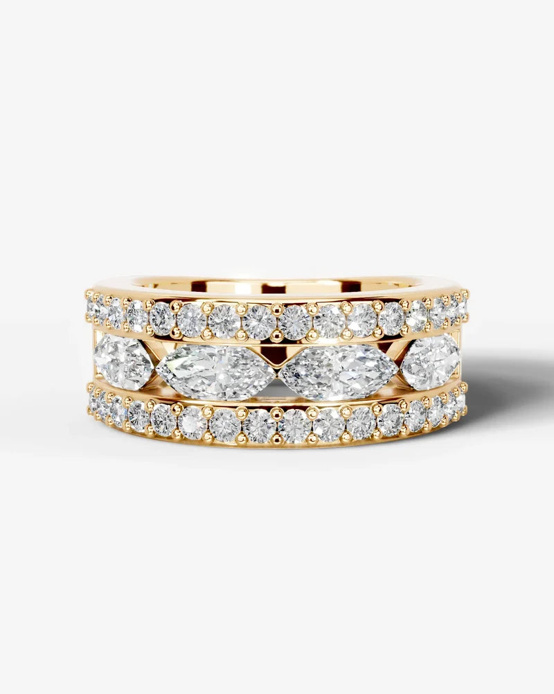 Lab Grown Diamond Marquise Cut Triple Row Pavé Wedding Ring