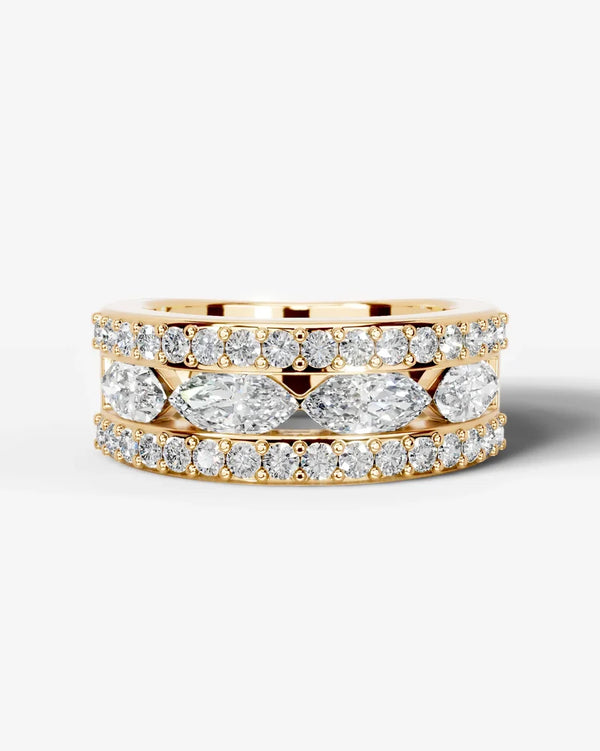 Lab Grown Diamond Marquise Cut Triple Row Pavé Wedding Ring
