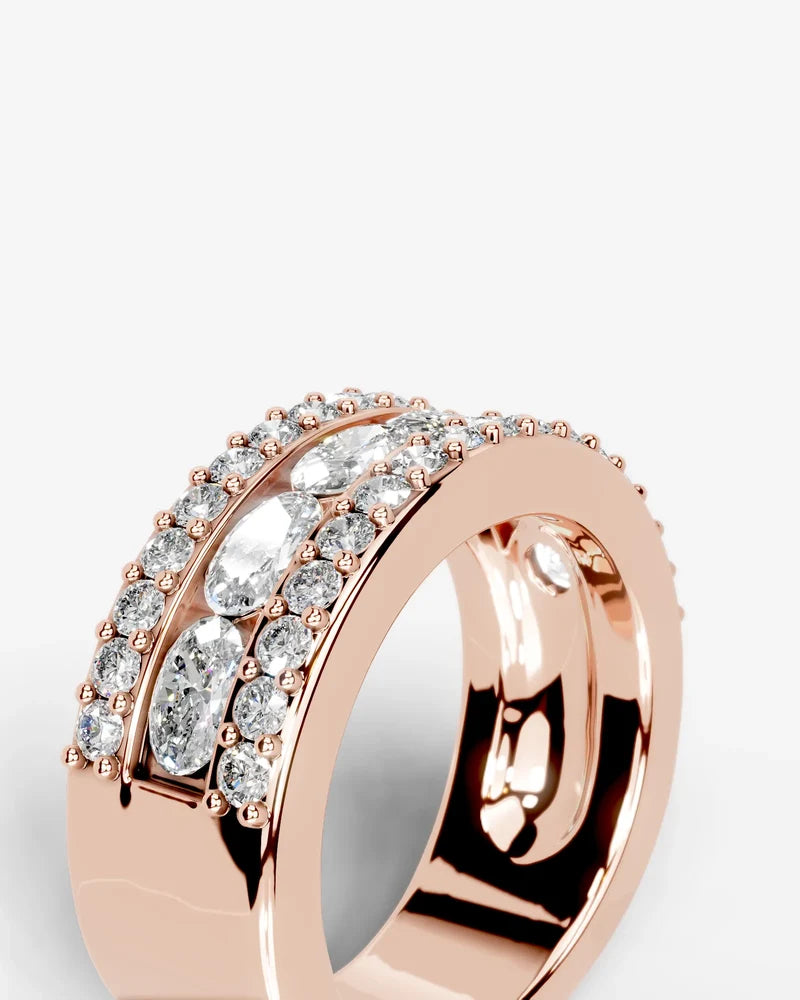 Lab Grown Diamond Oval Cut Triple Row Pavé Wedding Band Ring