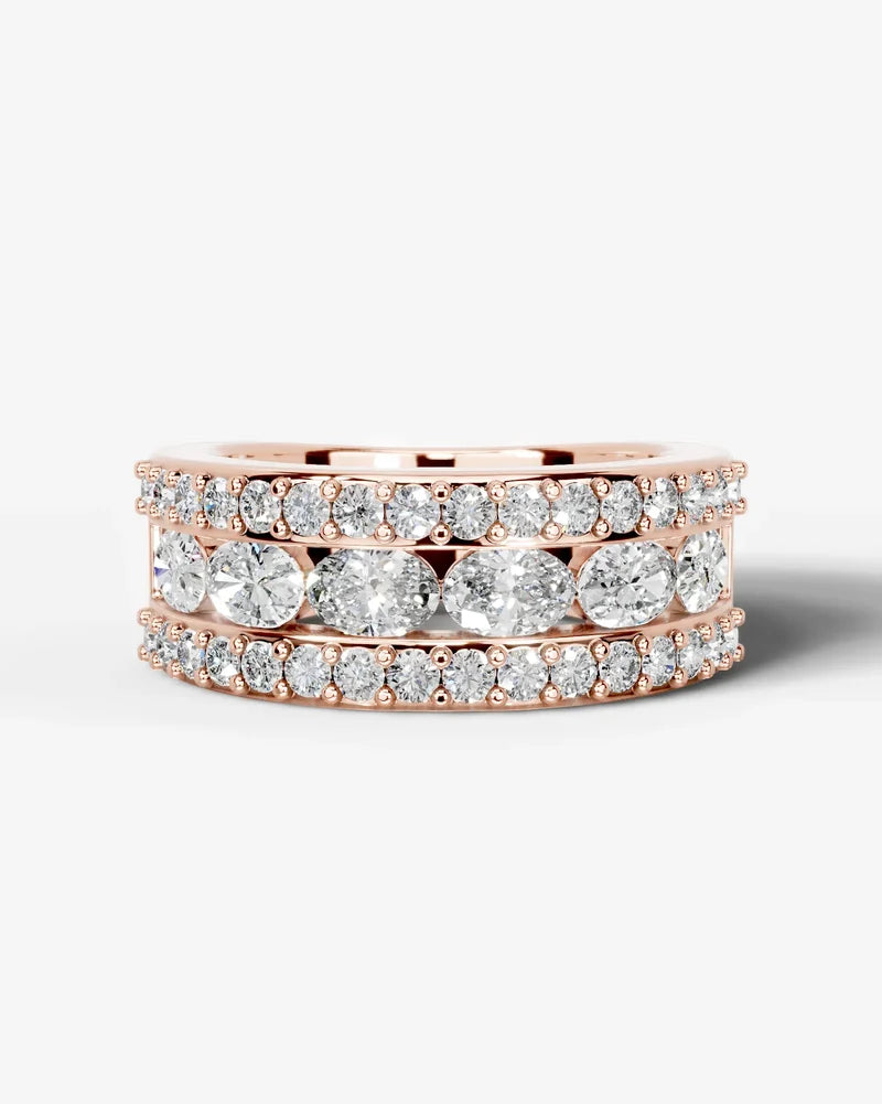 Lab Grown Diamond Oval Cut Triple Row Pavé Wedding Band Ring