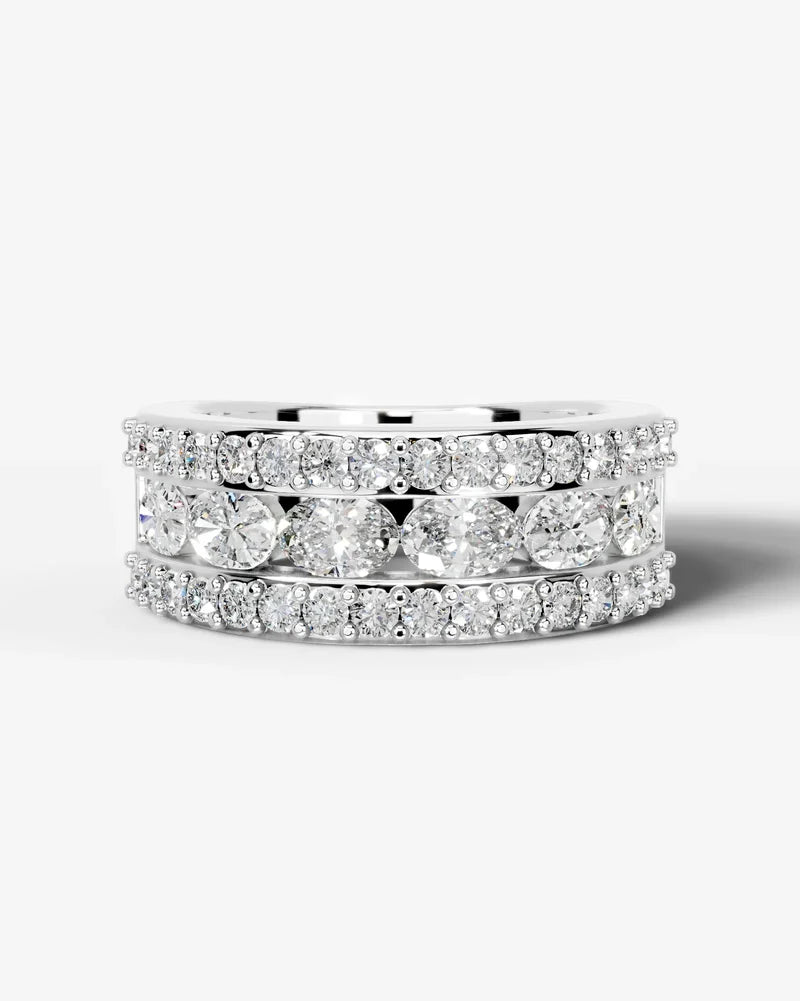 Lab Grown Diamond Oval Cut Triple Row Pavé Wedding Band Ring