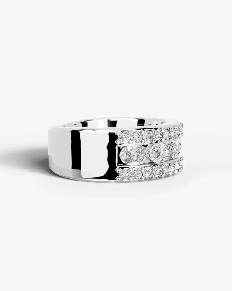 Lab Grown Diamond Oval Cut Triple Row Pavé Wedding Band Ring