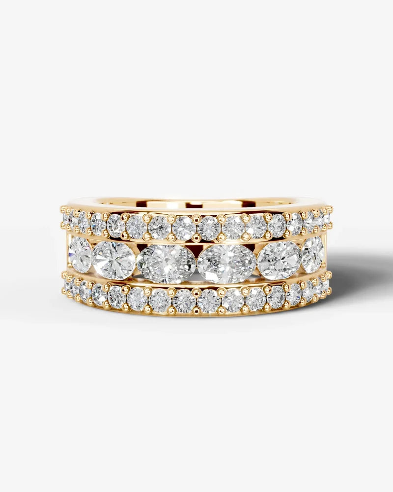 Lab Grown Diamond Oval Cut Triple Row Pavé Wedding Band Ring
