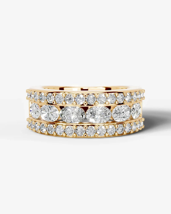 Lab Grown Diamond Oval Cut Triple Row Pavé Wedding Band Ring