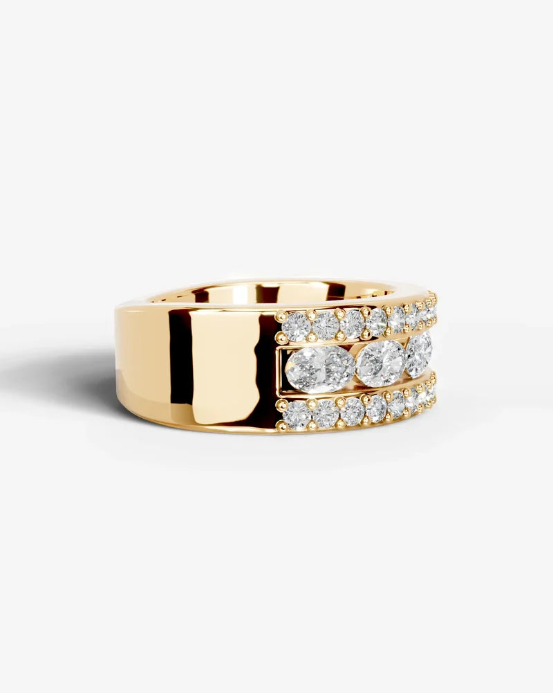 Lab Grown Diamond Oval Cut Triple Row Pavé Wedding Band Ring
