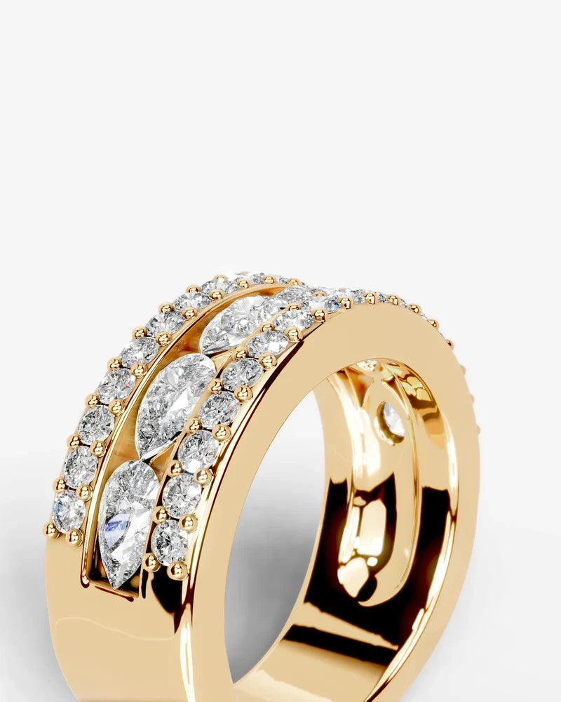 Lab Grown Diamond Pear Cut Triple Row Pavé Wedding Band Ring