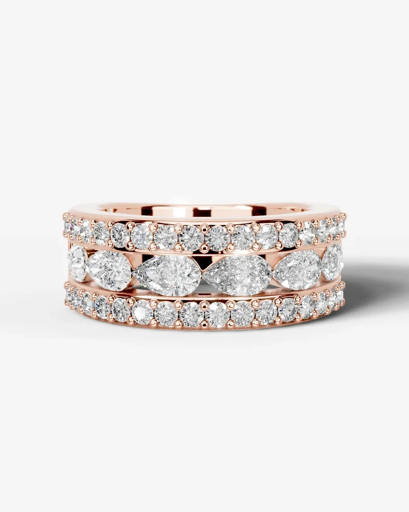 Lab Grown Diamond Pear Cut Triple Row Pavé Wedding Band Ring