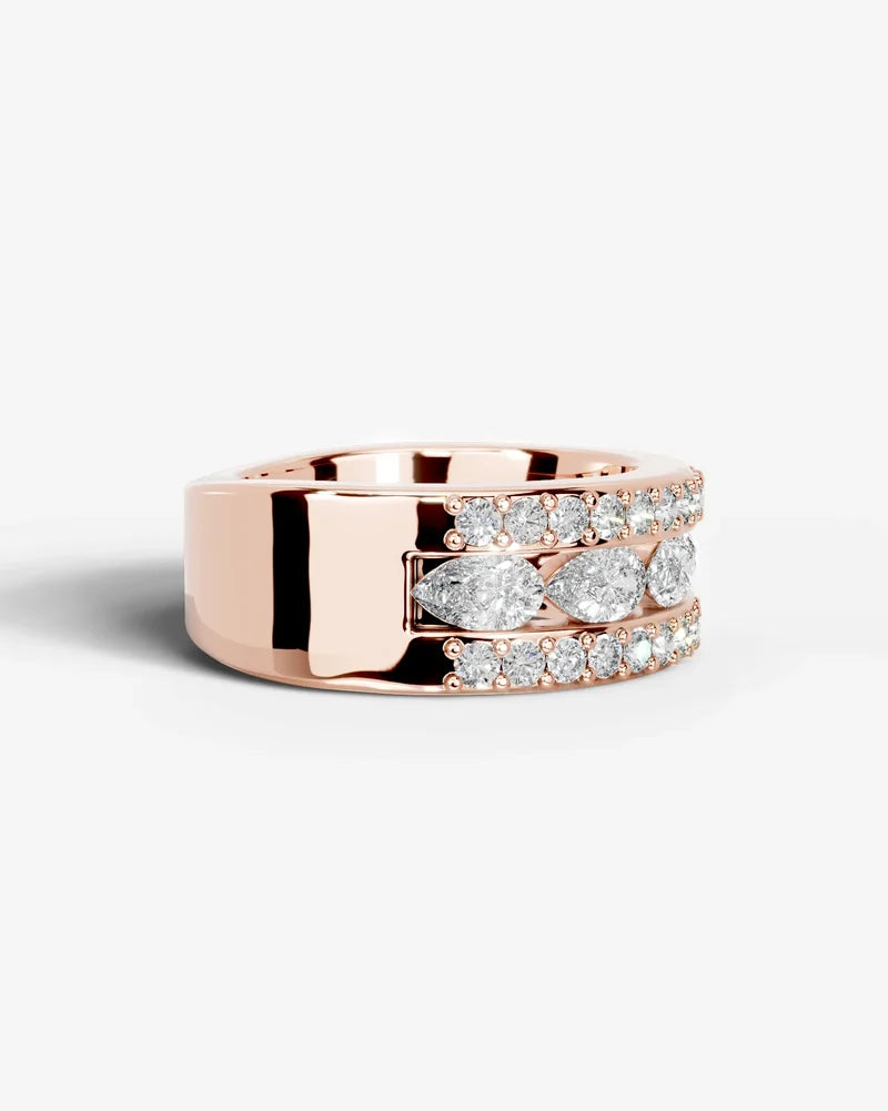 Lab Grown Diamond Pear Cut Triple Row Pavé Wedding Band Ring