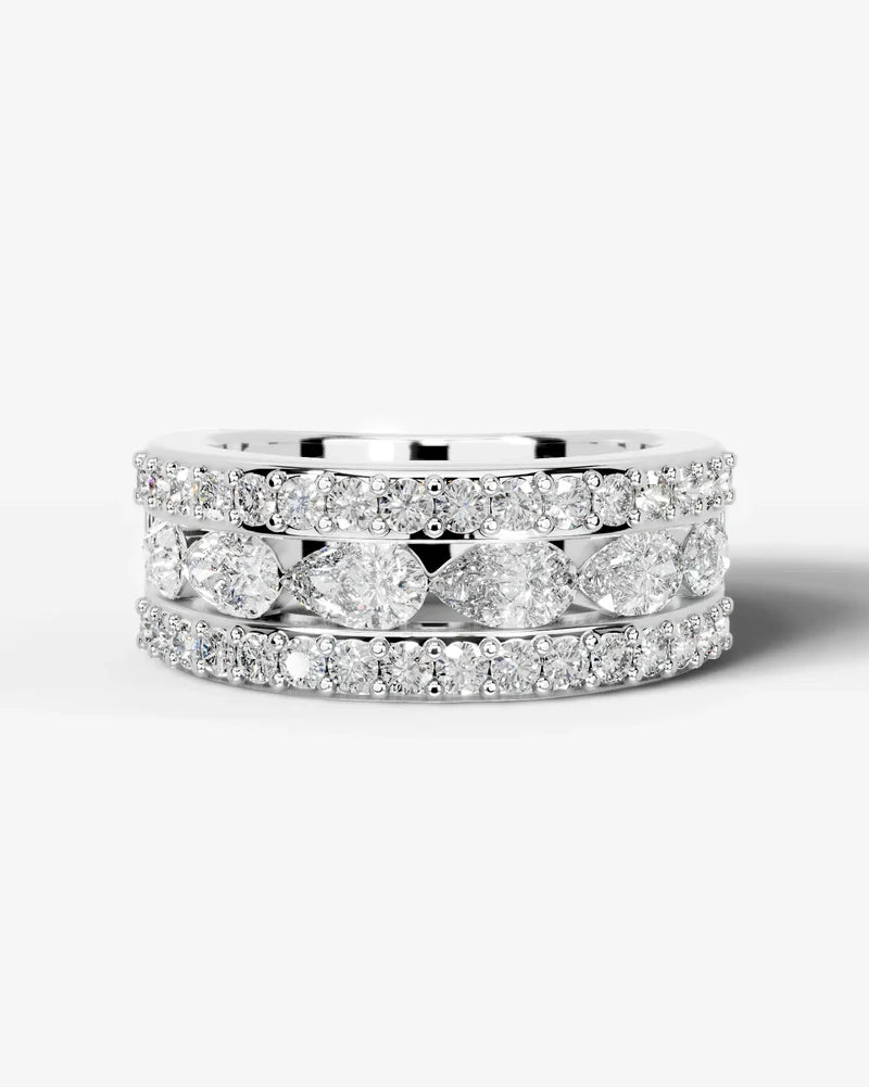 Lab Grown Diamond Pear Cut Triple Row Pavé Wedding Band Ring
